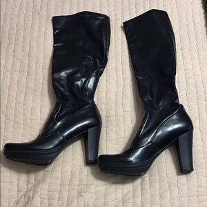 Franco Sarto Black Slide-On Heeled Boots – Size 9